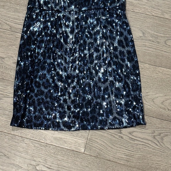 Zara Blue, Grey, Black Animal Print Sequins Strapless Dress Size Medium - Picture 12 of 16